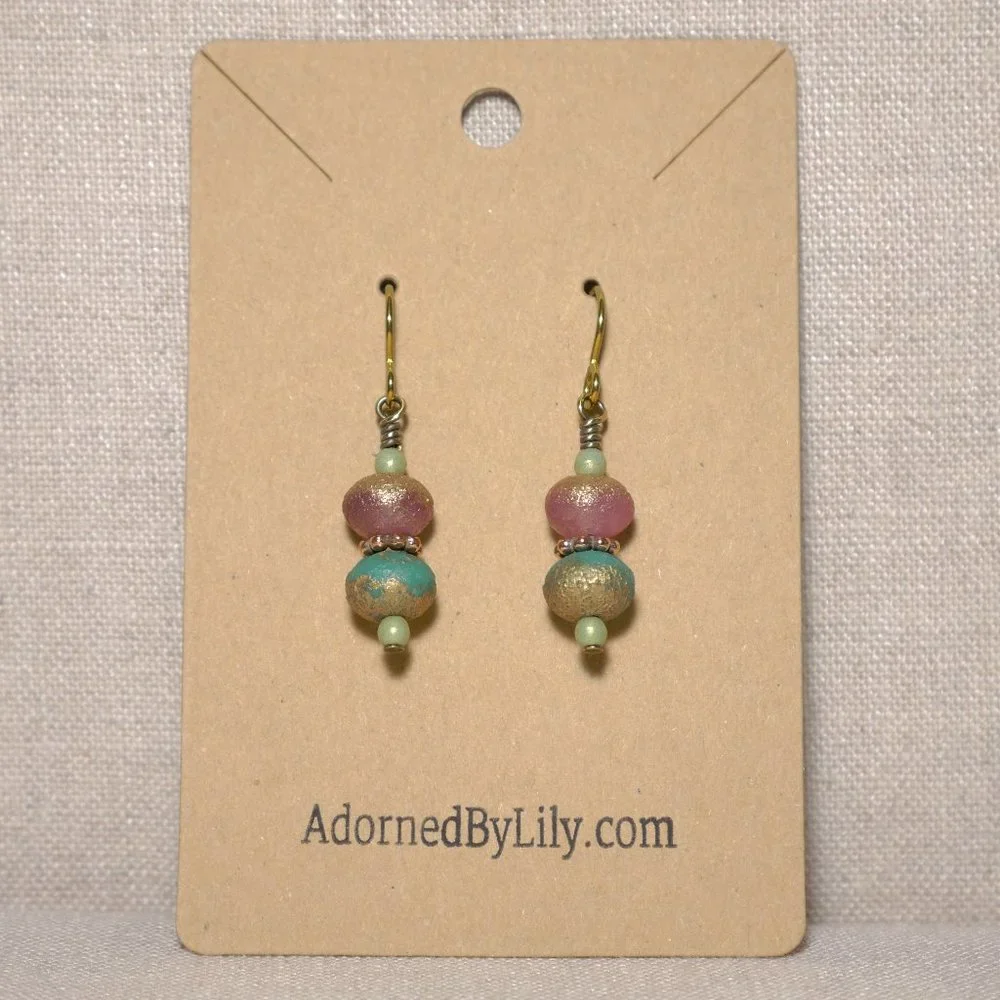Hand Crafted Handmade Earrings Pastel Multicolor Czech Glass Beaded Earr… - Picture 2 of 4